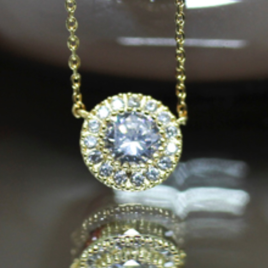 18kt Gold Dipped Halo Pave White Topaz Necklace 45$